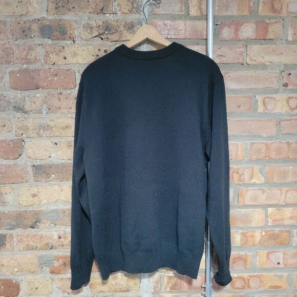 Club Monaco Wool Caviar Knit Textured Plaid Crewneck Black Gray Sweater Size L - Picture 4 of 5